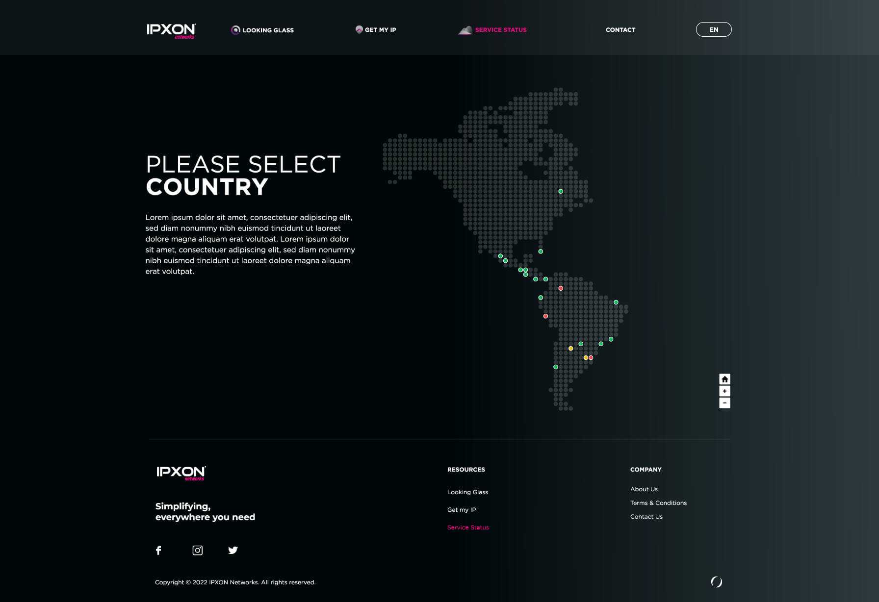 Screenshot of the Service status map and intro